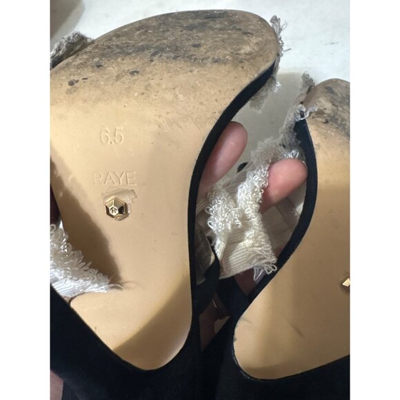 Raye 6.5 Black Heels W/ Ivory & Pink Ruffle Straps And Bow Accents - Picture 5 of 6